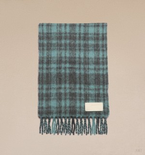 Ami Paris Oversize Checkered Ami Scarf Turquesa Grises | LYIW6355