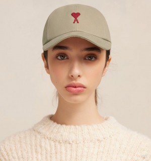 Ami Paris Red Ami De Coeur Embroidery Cap Clay | ZVDP7665