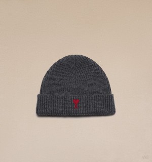 Ami Paris Red Ami de Coeur Beanie Grises Rojos | NNKJ9938