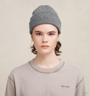 Ami Paris Tonal Ami De Coeur Beanie Grises | WADV4139