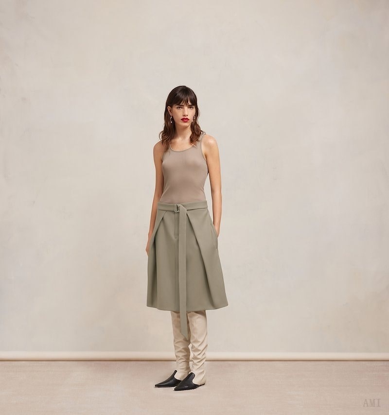 Ami Paris A Line Skirt With Floating Panels Grises Marrom | VNYP9414