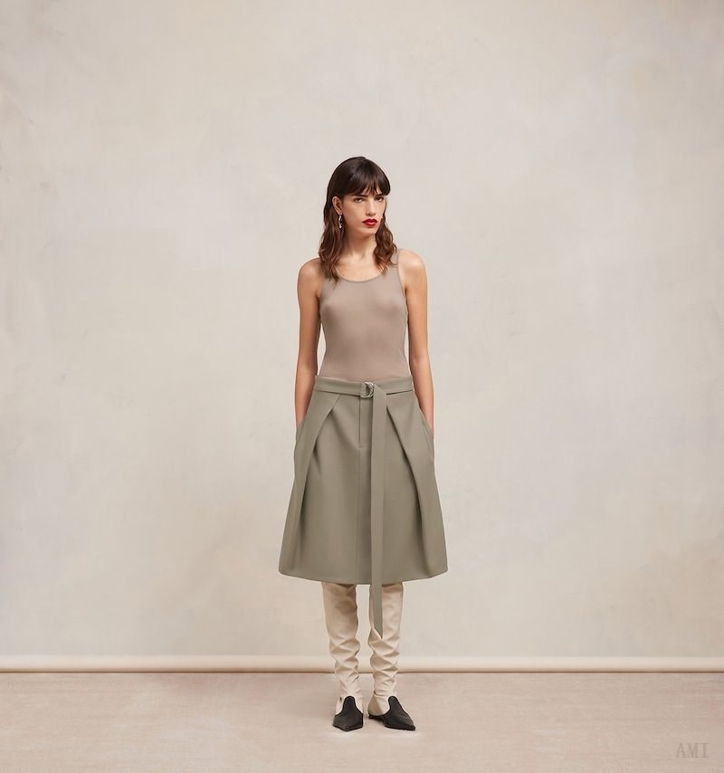 Ami Paris A Line Skirt With Floating Panels Grises Marrom | VNYP9414