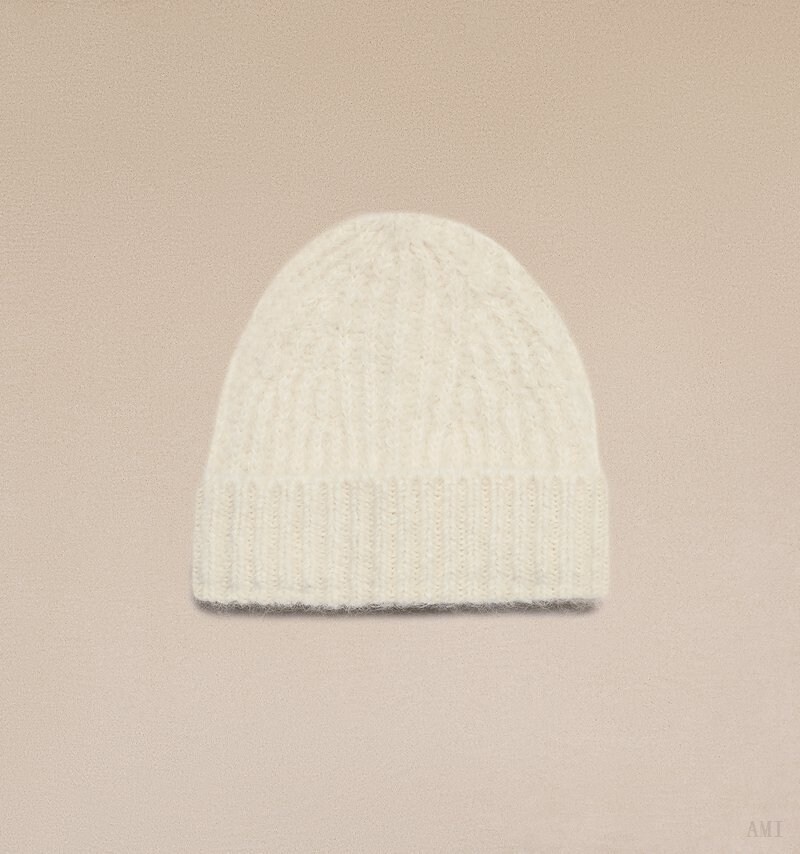 Ami Paris Acanalado Fornido Beanie Blancos | ZPHU6272