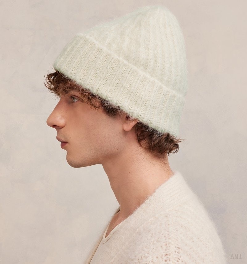 Ami Paris Acanalado Fornido Beanie Blancos | XBOR7872