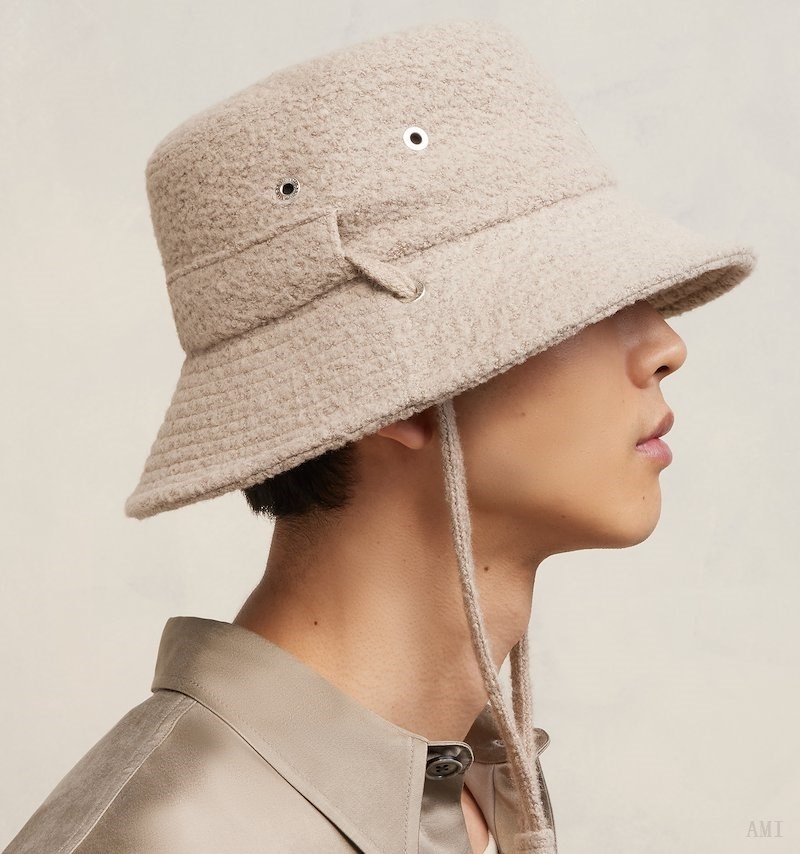 Ami Paris Ami De Coeur Bucket Hat With String Beige | FBSI9284