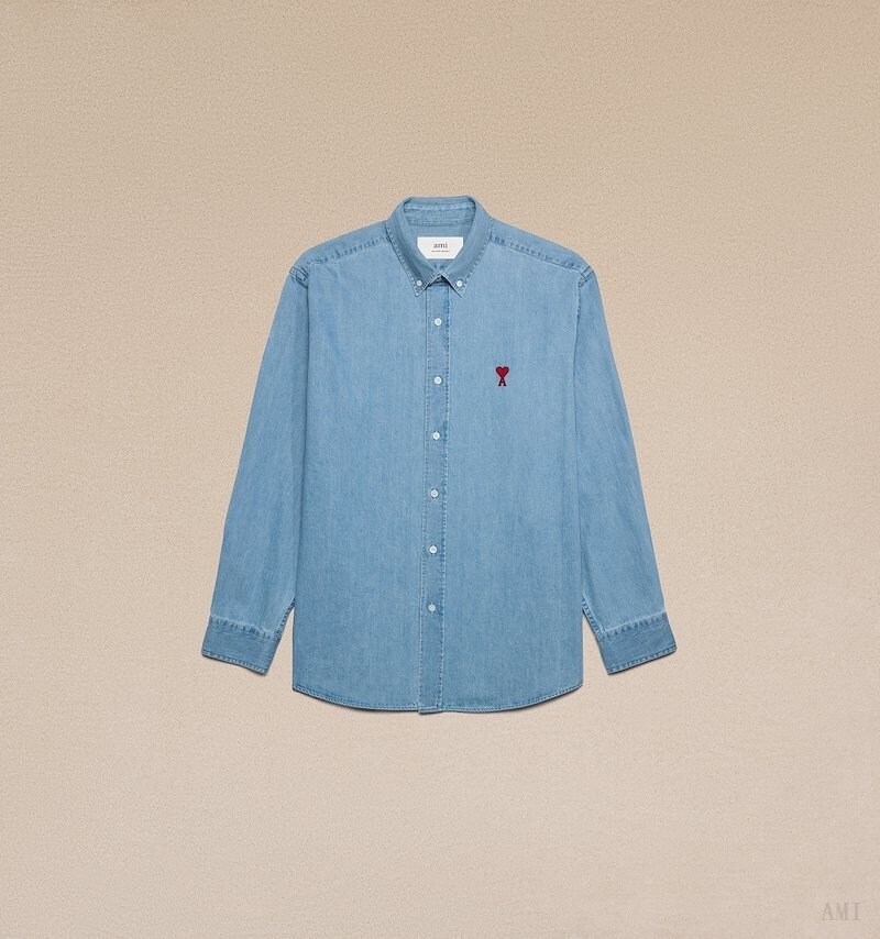 Ami Paris Ami De Coeur Denim Shirt Azules | MHVD6962