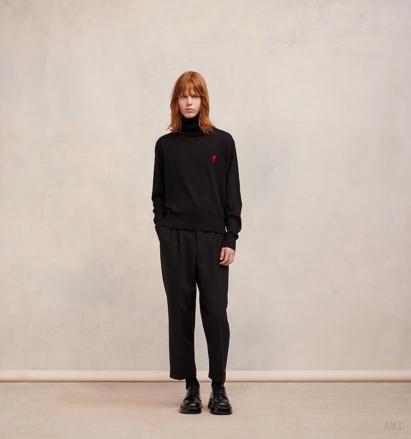 Ami Paris Ami De Coeur Embroidery Turtleneck Sueter Negros | VPIR5666