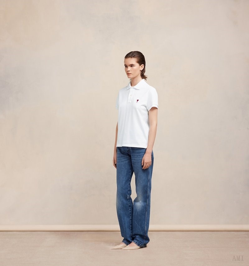 Ami Paris Ami De Coeur Polo Shirt Blancos | CLCK1734