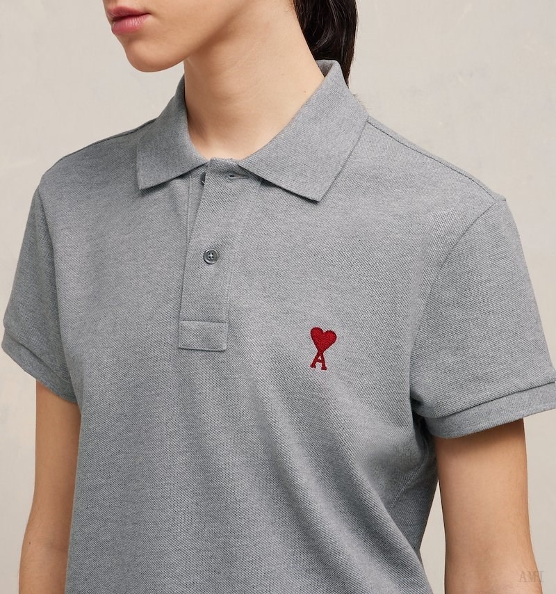 Ami Paris Ami De Coeur Polo Shirt Grises | SJWW9230