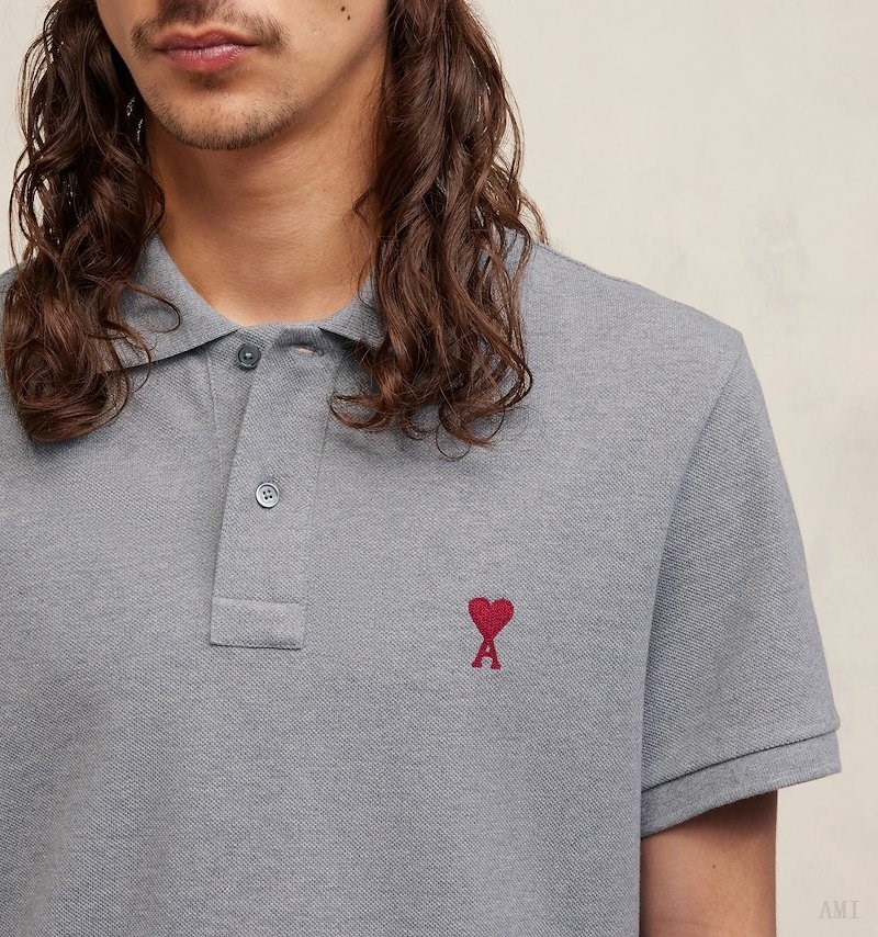 Ami Paris Ami De Coeur Polo Shirt Grises | DMOB6863