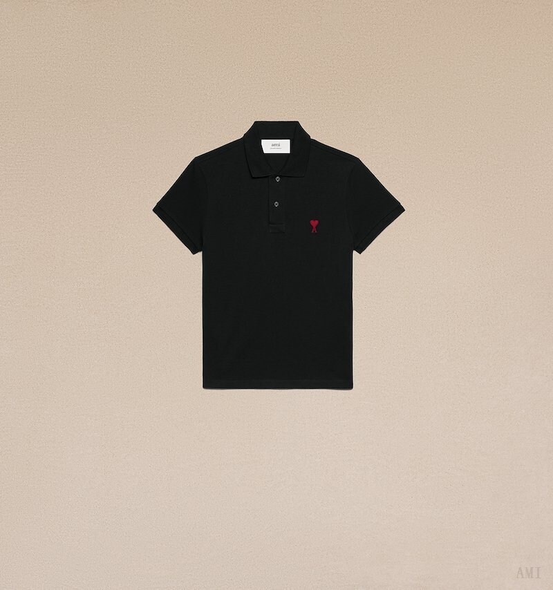 Ami Paris Ami De Coeur Polo Shirt Negros | YQSZ3017