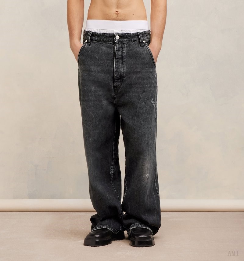 Ami Paris Baggy Fit Jeans Negros | WGQW4808