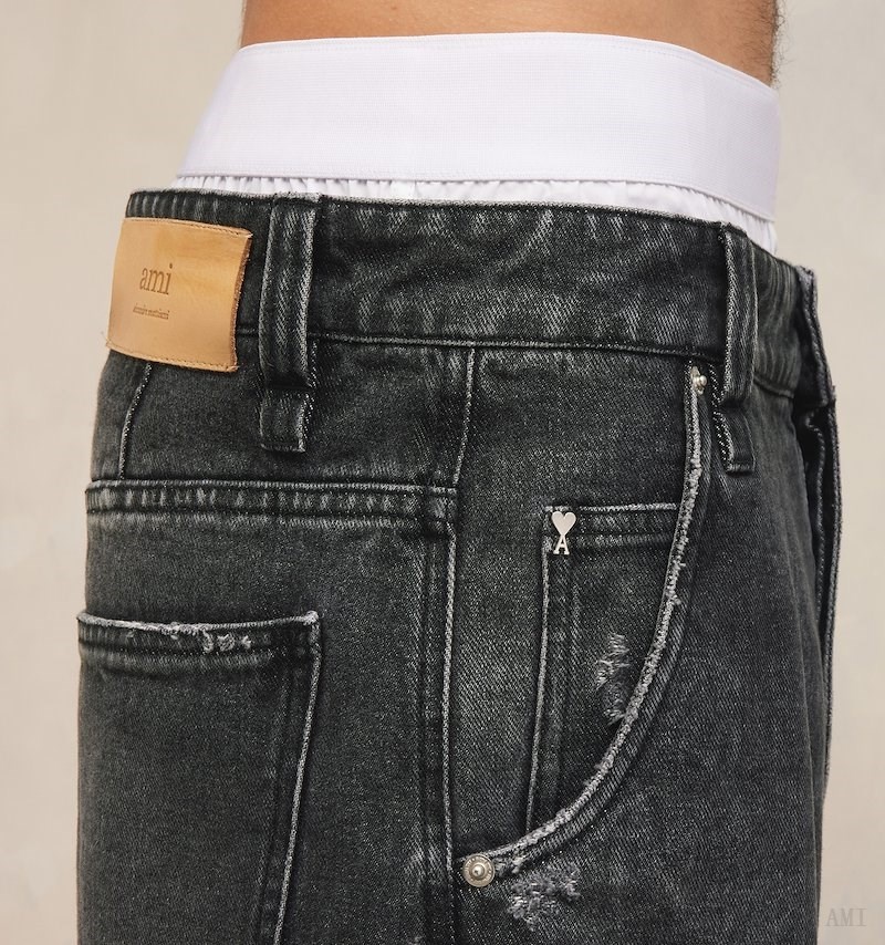 Ami Paris Baggy Fit Jeans Negros | WGQW4808