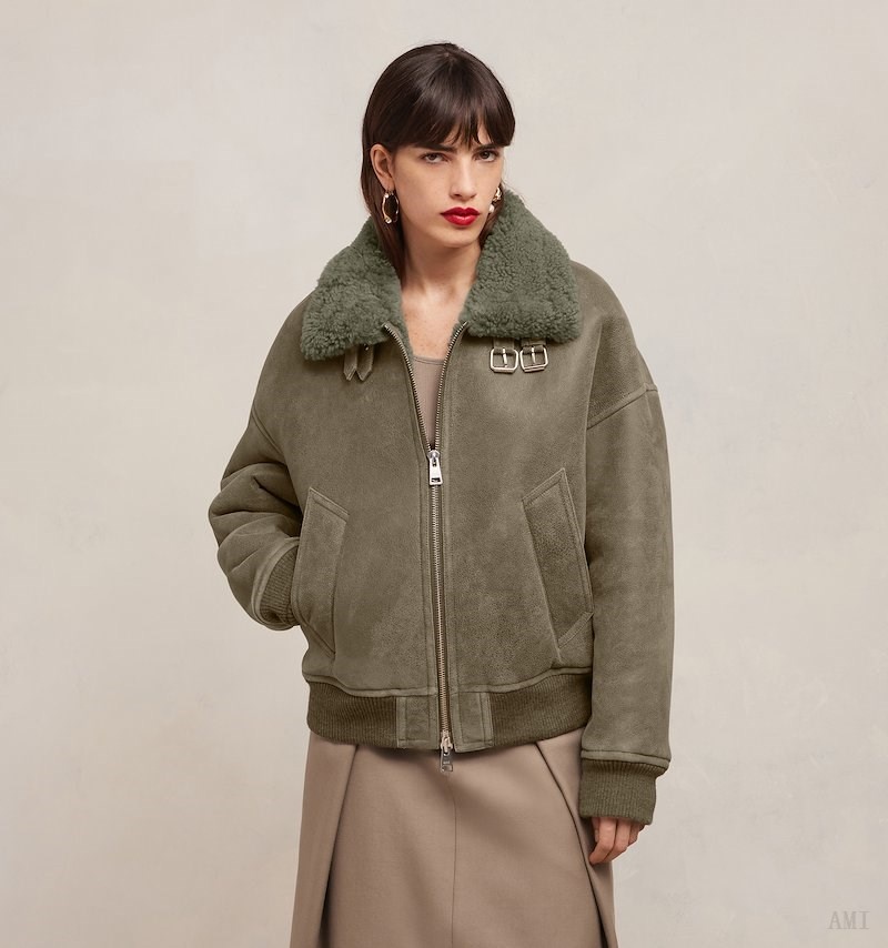 Ami Paris Bomber Jacket Grises Marrom | LNYW7089