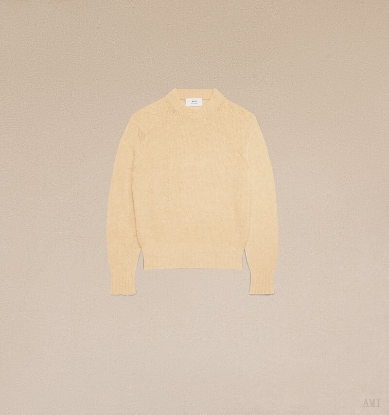 Ami Paris Crew Neck Sueter Amarillos Claro Creme | UMDF3015