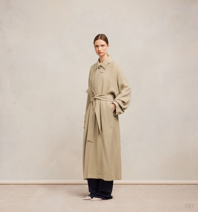 Ami Paris Long Belted Coat Champagne | DQFB0254