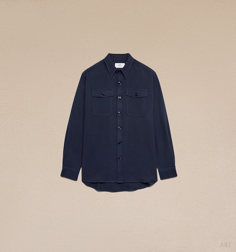 Ami Paris Overshirt With Chest Pocket Azules | ACWF5665