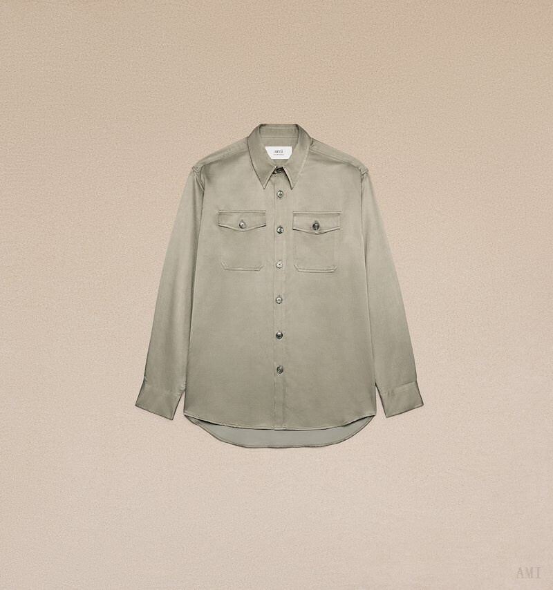 Ami Paris Overshirt With Chest Pocket Grises Marrom | VBOU5412