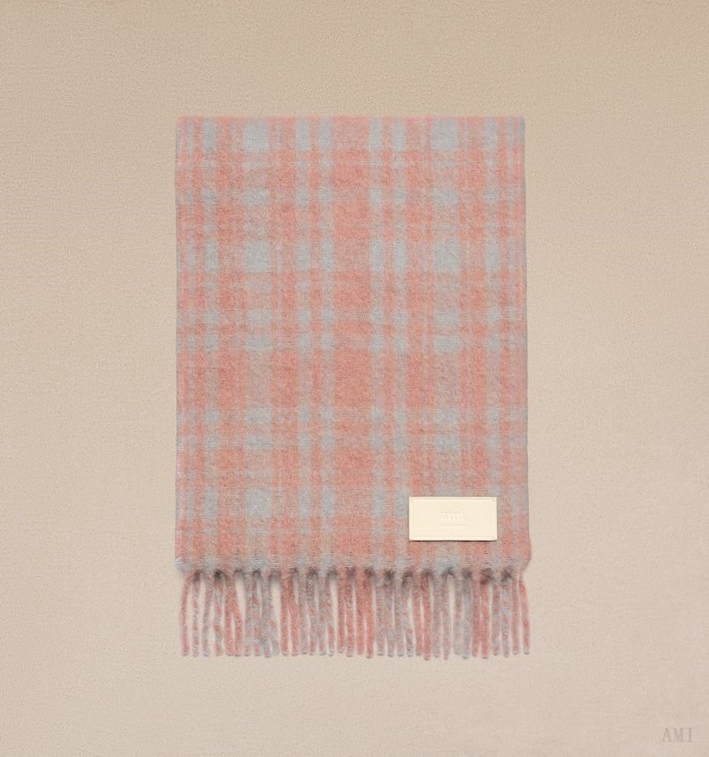 Ami Paris Oversize Checkered Ami Scarf Grises Rosas | UHFM3566