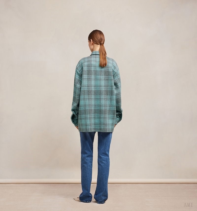 Ami Paris Oversize Overshirt With Chest Pockets Turquesa Grises | UTHF4540