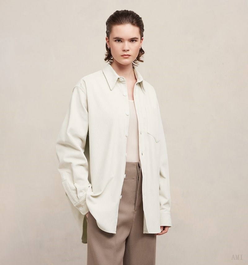 Ami Paris Oversize Overshirt With Patch Pocket Blancos | XTHJ4297