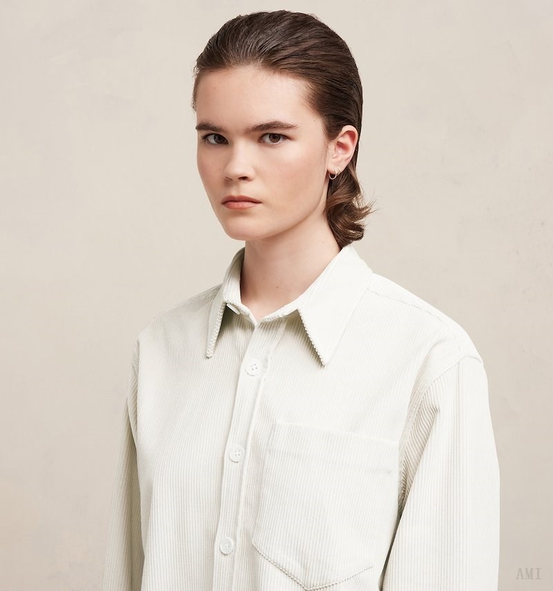 Ami Paris Oversize Overshirt With Patch Pocket Blancos | XTHJ4297