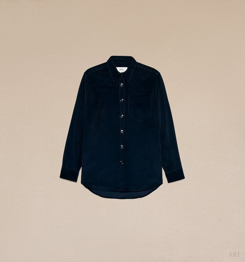 Ami Paris Oversize Overshirt With Patch Pocket Azules | RXKJ7350