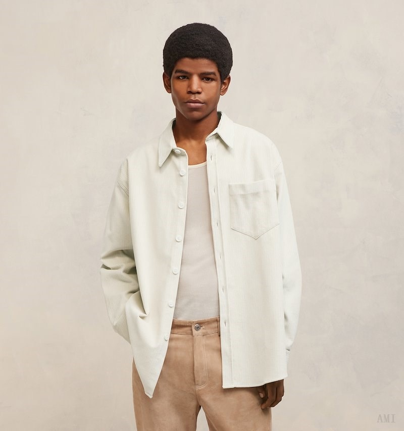 Ami Paris Oversize Overshirt With Patch Pocket Blancos | UIKJ9731