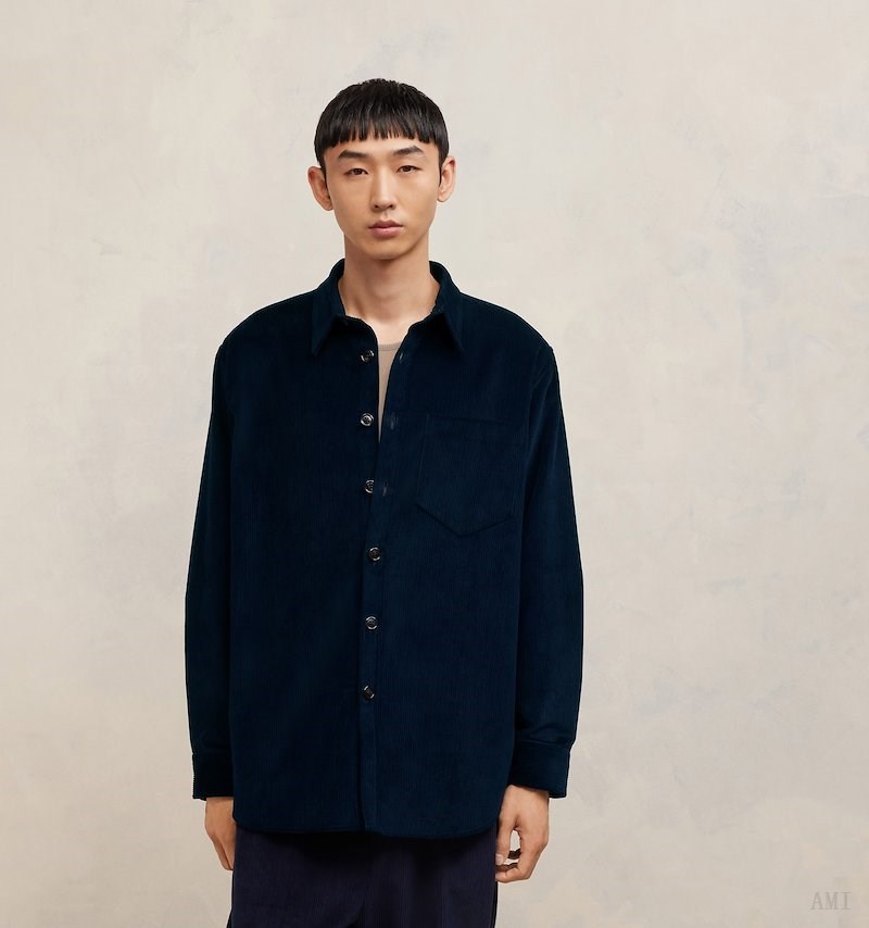 Ami Paris Oversize Overshirt With Patch Pocket Azules | LSHX4266