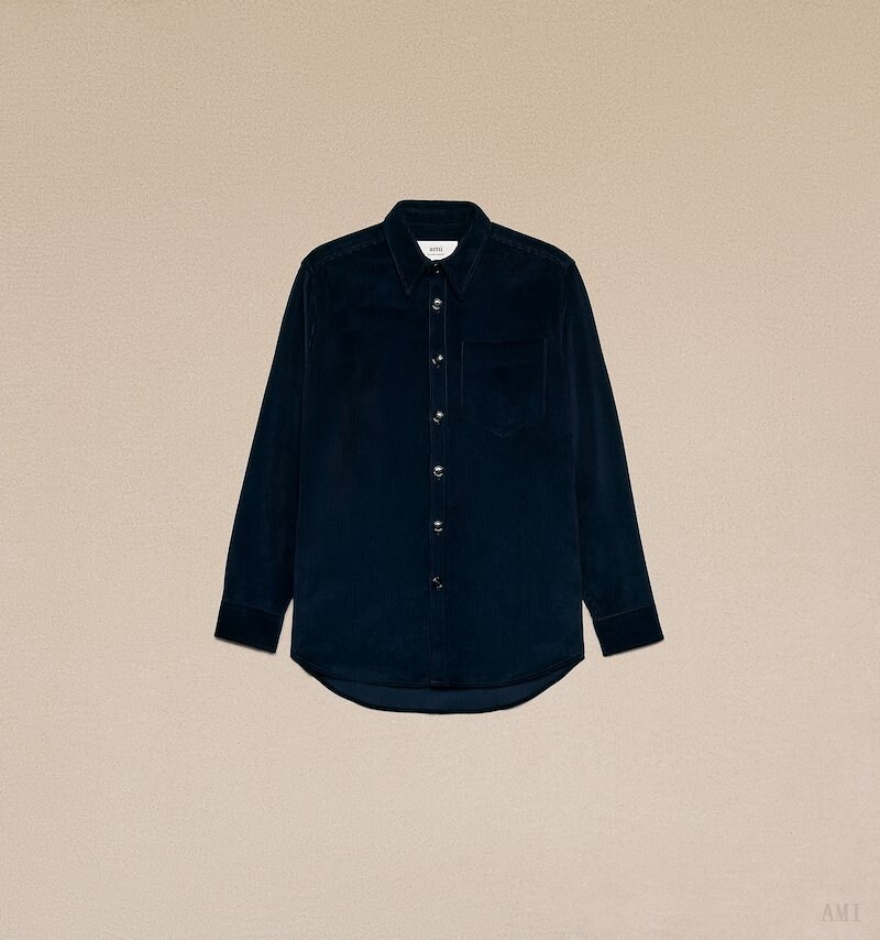 Ami Paris Oversize Overshirt With Patch Pocket Azules | LSHX4266