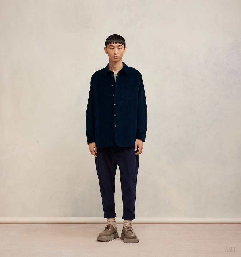 Ami Paris Oversize Overshirt With Patch Pocket Azules | LSHX4266