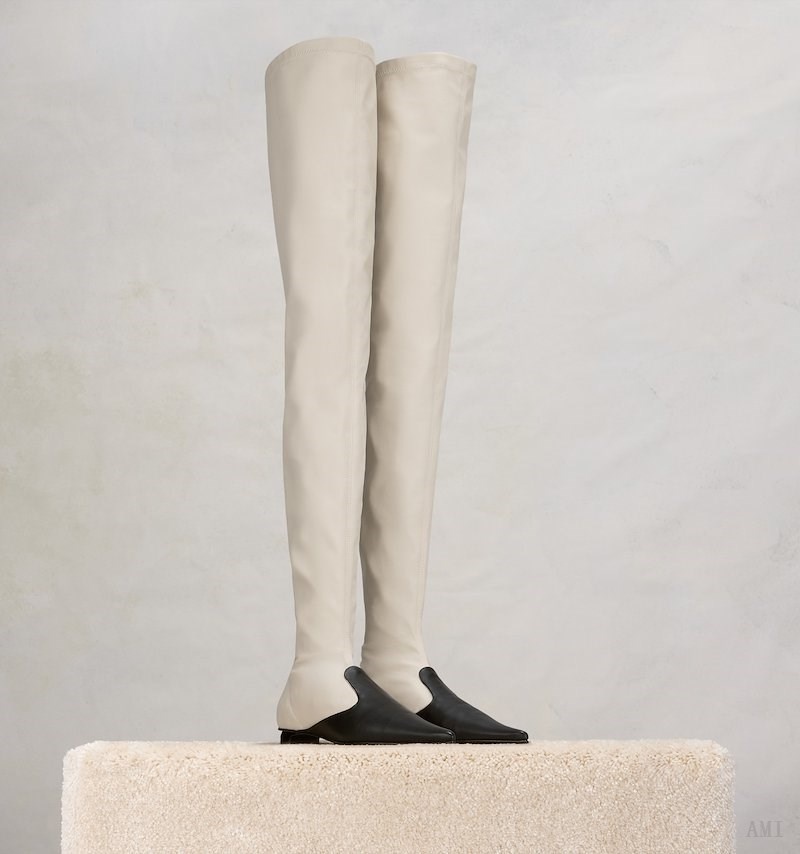 Ami Paris Pointed Puntera Planos Over The Knee Boots Blancos Negros | YUDQ2311