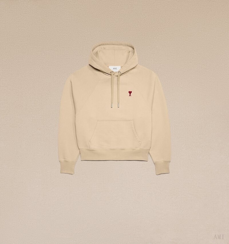 Ami Paris Red Ami De Coeur Hoodie Champagne | BZYQ1146