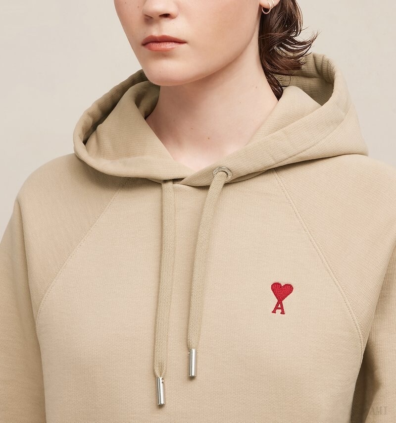 Ami Paris Red Ami De Coeur Hoodie Champagne | BZYQ1146