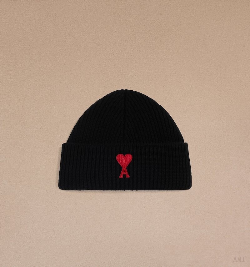 Ami Paris Red Ami de Coeur Beanie Negros Rojos | RIHH0621