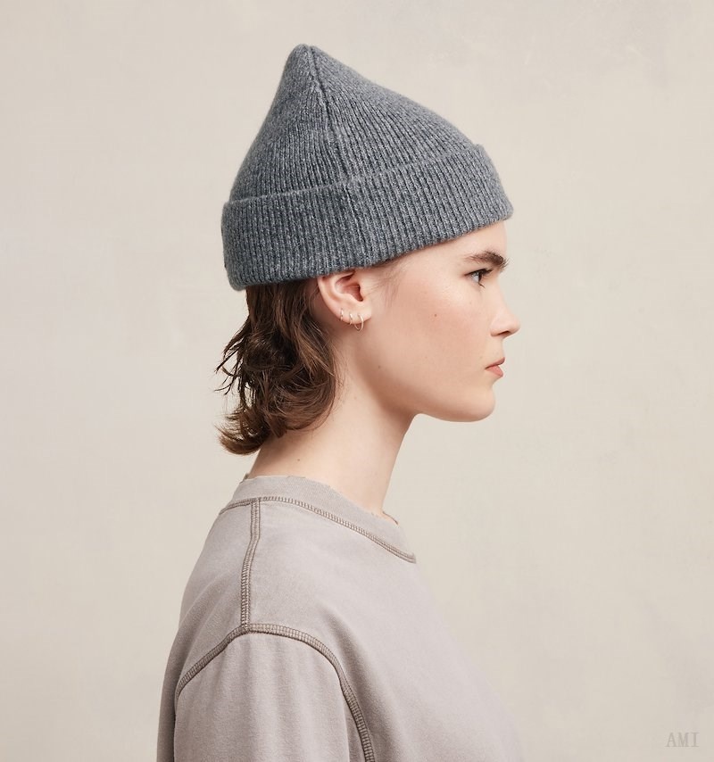 Ami Paris Tonal Ami De Coeur Beanie Grises | WADV4139