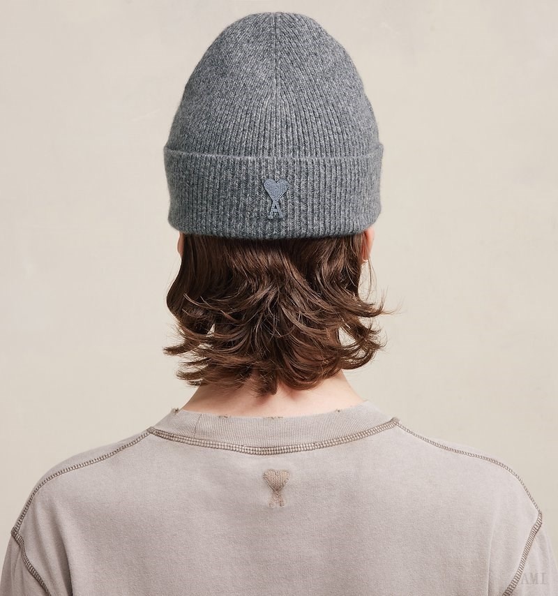 Ami Paris Tonal Ami De Coeur Beanie Grises | WADV4139