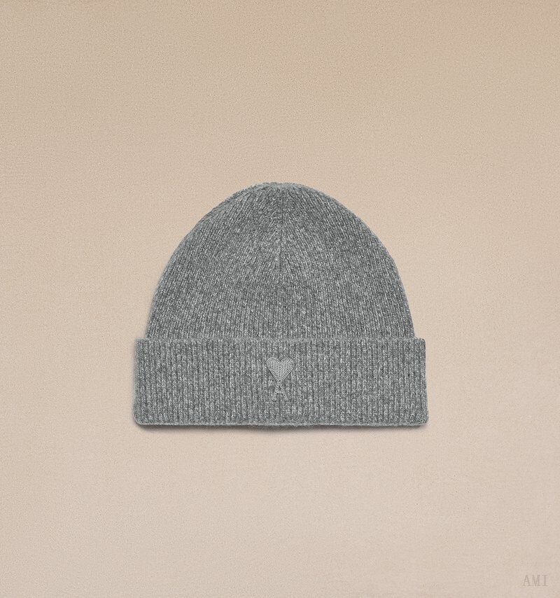 Ami Paris Tonal Ami De Coeur Beanie Grises | WADV4139