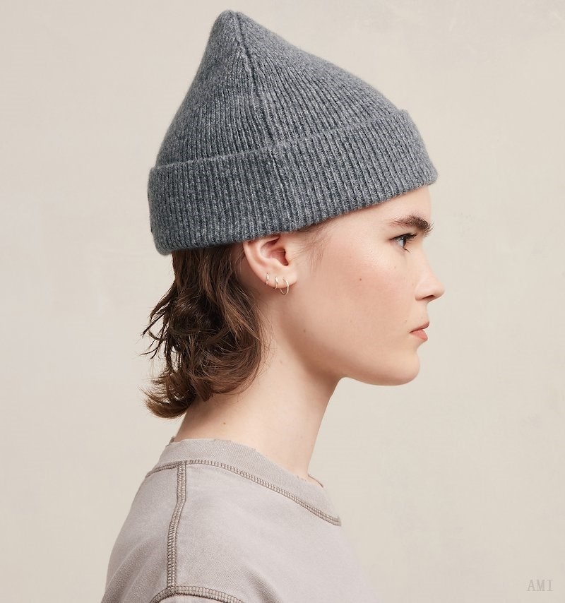 Ami Paris Tonal Ami De Coeur Beanie Grises | DGTK7888