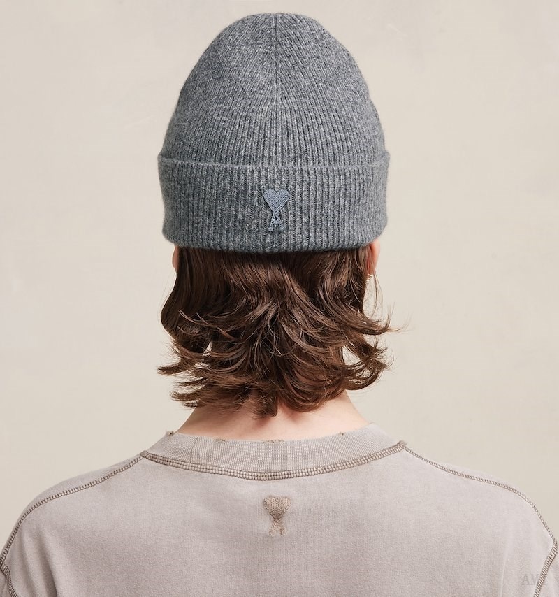 Ami Paris Tonal Ami De Coeur Beanie Grises | DGTK7888