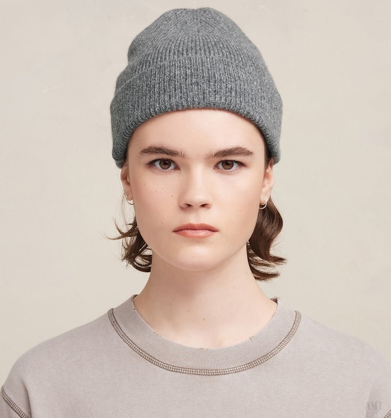 Ami Paris Tonal Ami De Coeur Beanie Grises | DGTK7888