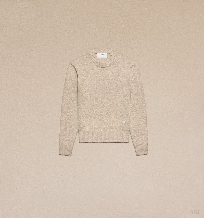 Ami Paris Tonal Ami De Coeur Crew neck Sueter Champagne | GOJO1760