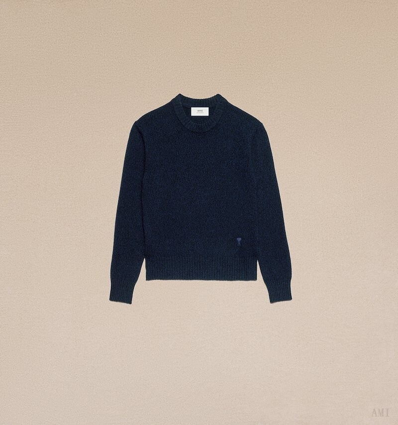 Ami Paris Tonal Ami De Coeur Crew neck Sueter Azules | AHVQ3609