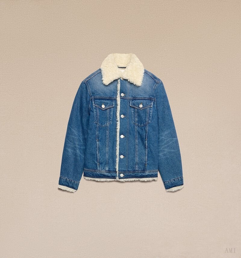 Ami Paris Trucker Jacket Forro With Sintetico Fur Azules | QHTW5600