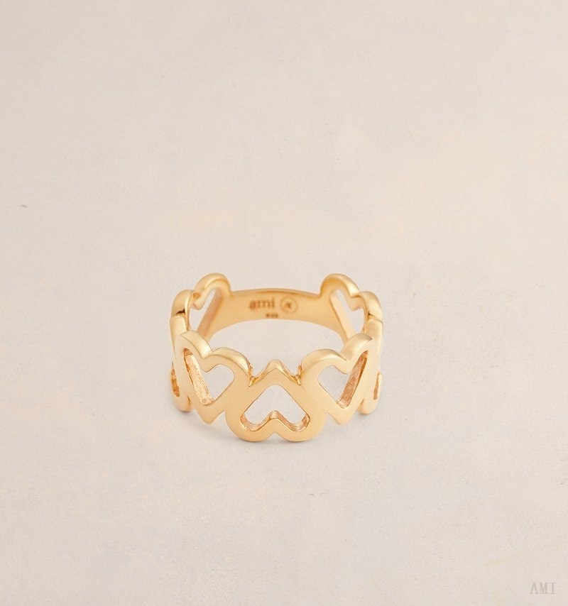 Ami Paris Upside Down Hearts Ring Dorados | SWQS8432