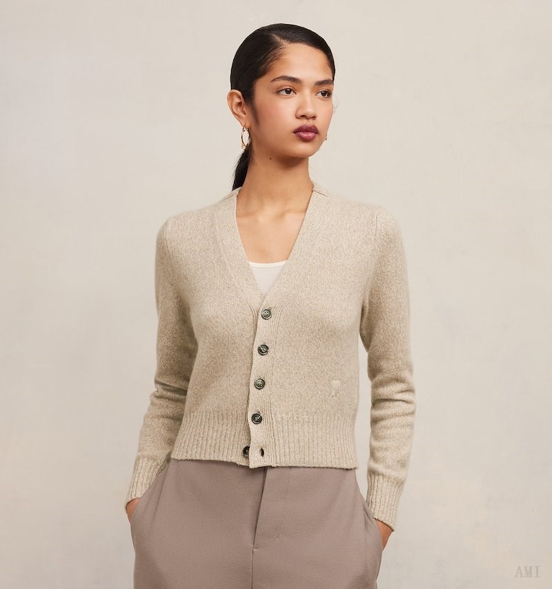 Prendas De Punto Ami Paris Tonal Ami De Coeur Cardigan Champagne | KLQI0725